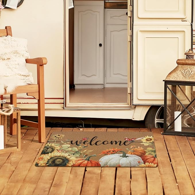 Fall Pumpkin Welcome Door Mat, Autumn Thanksgiving Welcome Front Door Mat - Image 4