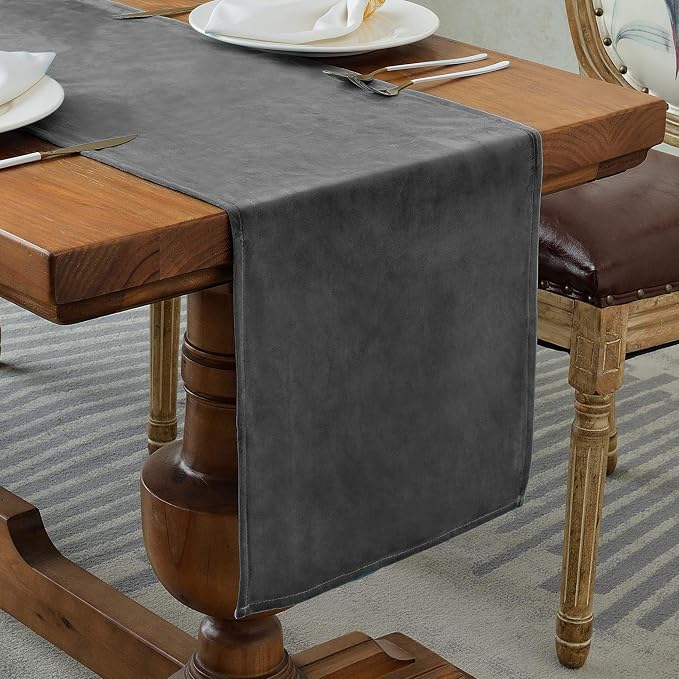 BALCONY & FALCON Velvet Table Runner 14"x95" Dark Gray Luxury Machine Washable by BALCONYFALCON