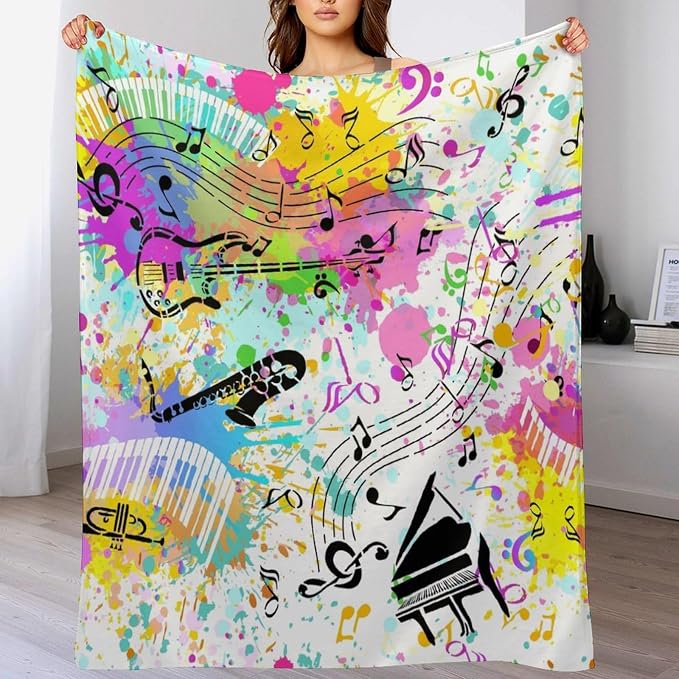 Music Blanket Colorful Graffiti Piano Keys Music Note Modern Abstract Art Print - Image 5