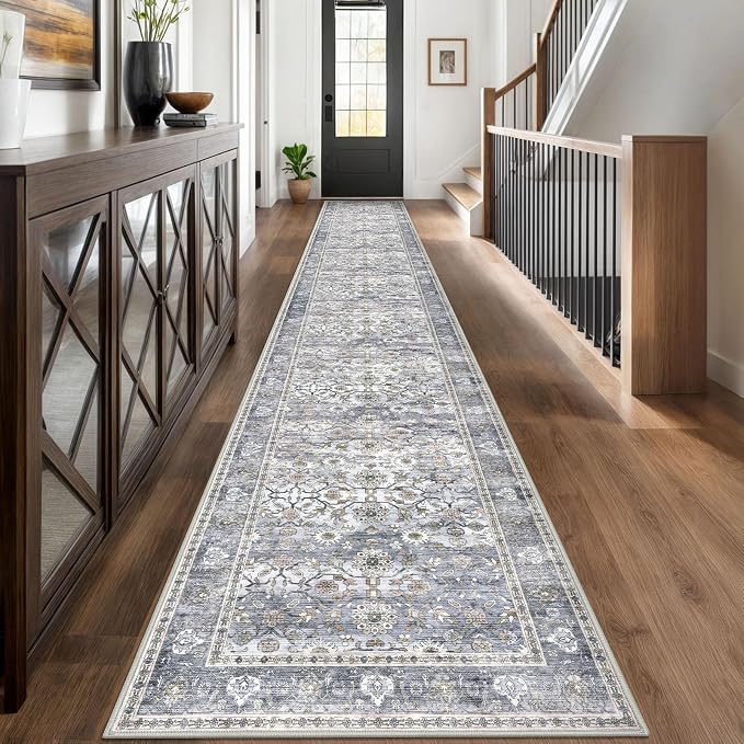 KUTA Vintage Washable Long Runner Rug, 2.6x18 Grey Blue Runners by KUTA
