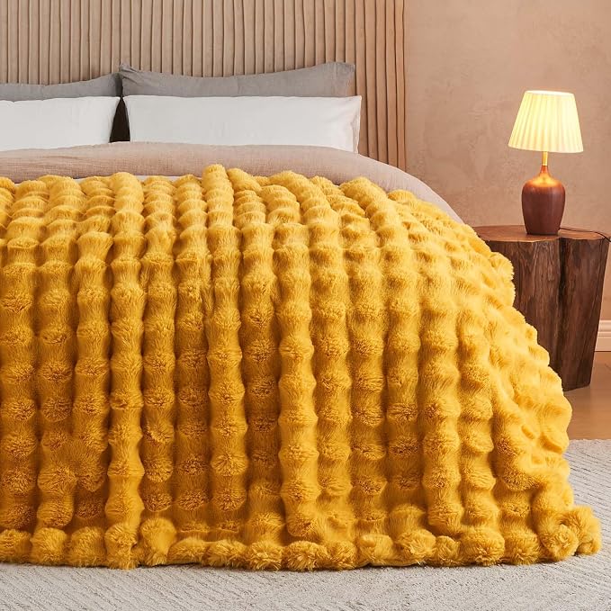 Lotus Karen Faux Fur Throw Blanket Ginger Yellow by LotusKaren