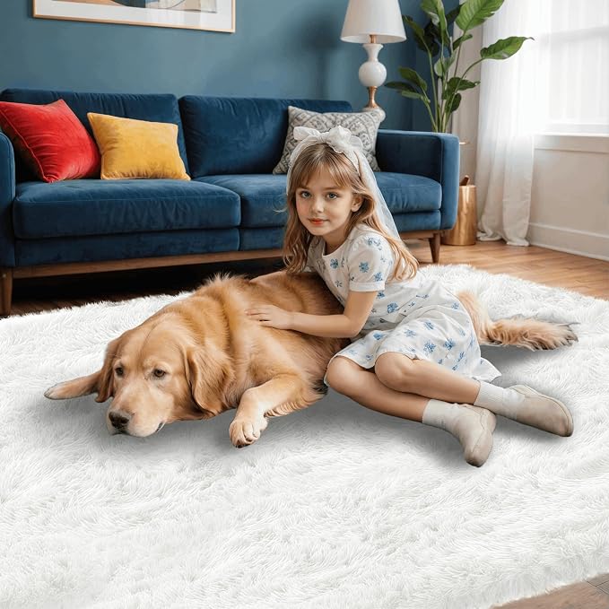 6x9 Area Rugs for Living Room Rug: Soft Fluffy Shag White Rugs for Bedroom - Image 6