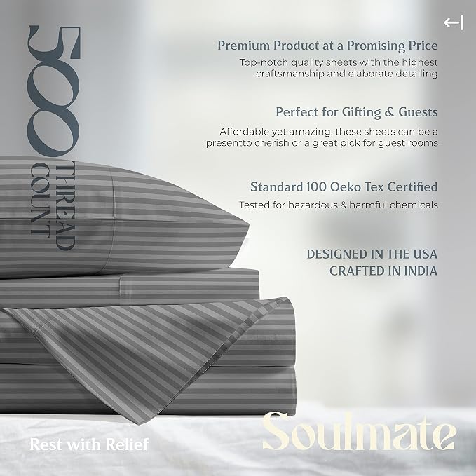 Mayfair Linen 100% Cotton Striped Sheets King Size Bed Set - Image 7