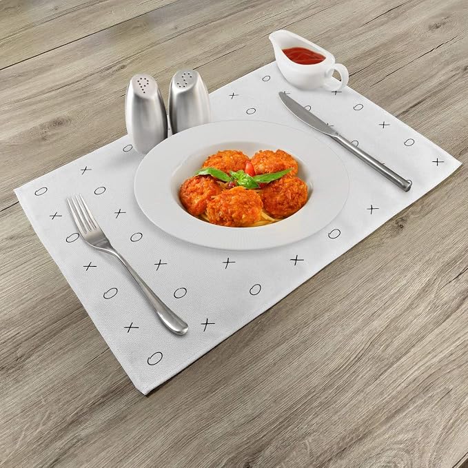 Ambesonne Xo Place Mats Set of 4, Hand Drawn Geometrical Pattern Classic Game - Image 2
