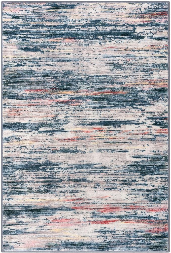 3x5 Modern Abstract Area Rug for Entryway, Teal Blue Peach Gray Multi Super - Image 8