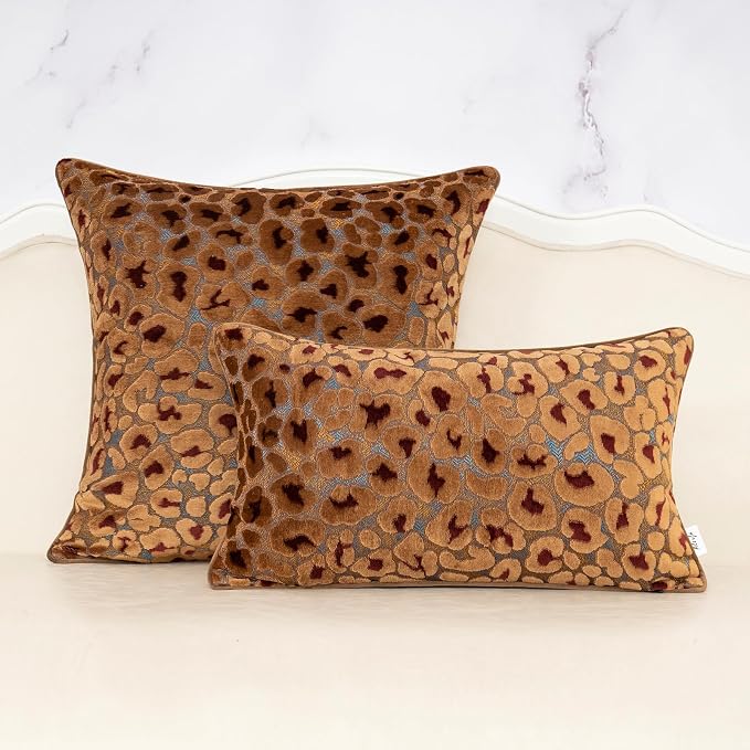 Alerfa Brown Floral Throw Pillow Cover 12 x 20 Inch Cut Velvet Rectange Luxury - Image 3