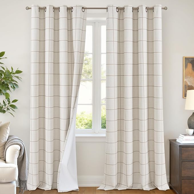 Brown Plaid Curtains Pattern Printed 90 Inches Long by Lajode
