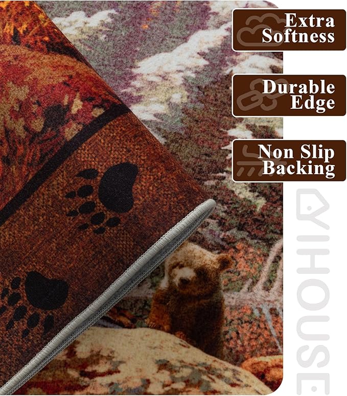 YIHOUSE Rustic Cabin Area Rug for Bedroom 6x9, Machine Washable Woodland Bear - Image 5