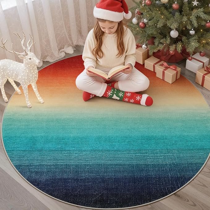 Wonnitar Modern Ombre Christmas Round Area Rug, 4ft Colorful Washable Living - Image 4