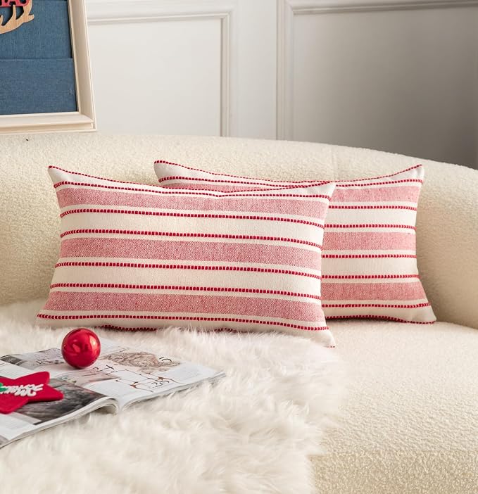 Christmas Pillow Covers, Boho Textured Red Pillow Case, Pillow Covers 12 x 20 - Image 3