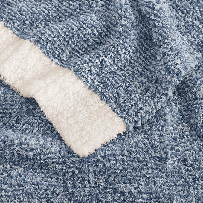 WRENSONGE Throw Blanket Cationic Dyeing Blue Soft Cozy Fluffy Warm Hand Made - Image 8