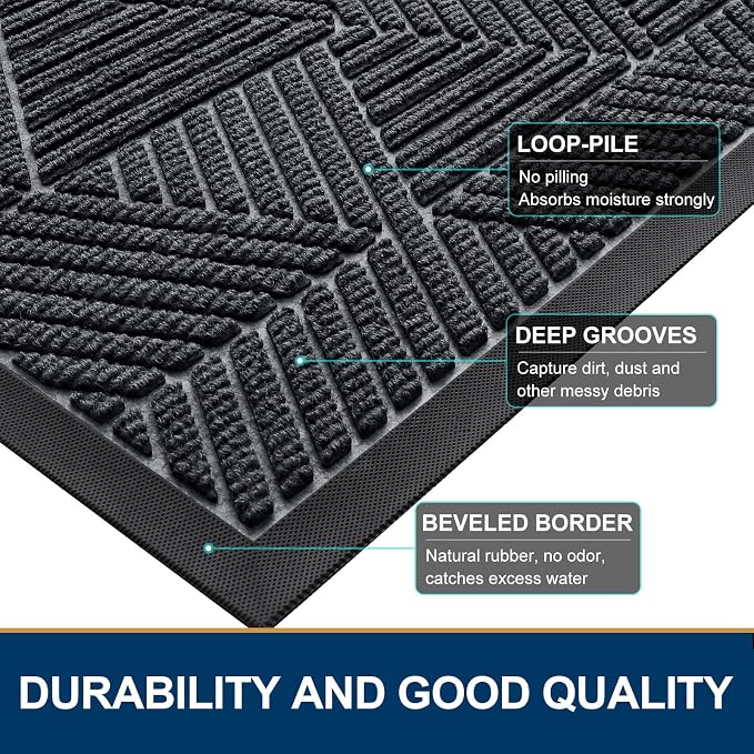 Smiry Front Door Mat Outside Entrance, Heavy Duty Sturdy Natural Rubber Doormat - Image 4