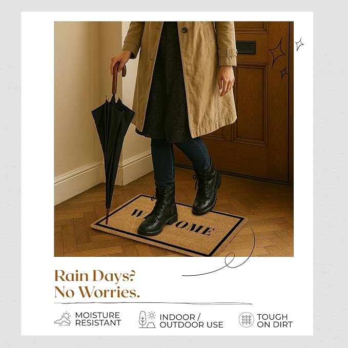 Coir Door Mats 17" X 30", Non-Slip Sturdy, PVC Backed Heavy Duty, Welcome - Image 8