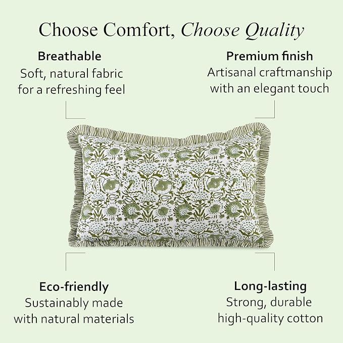 CPC Agate Green 100% Cotton Block Print Ruffle Sham Cover 20X30 inch Pack of 2 - Image 5