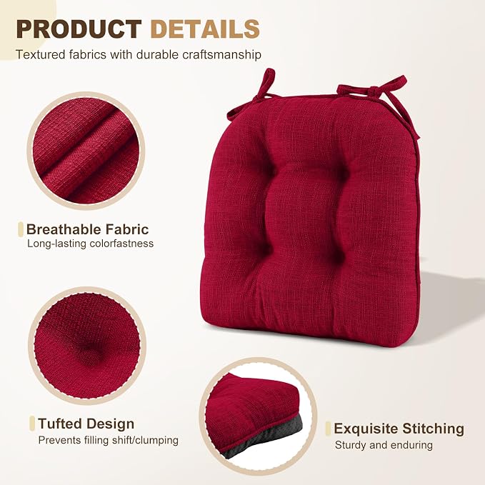downluxe Indoor Chair Cushions for Dining Chairs, Tufted Overstuffed Textured - Image 5