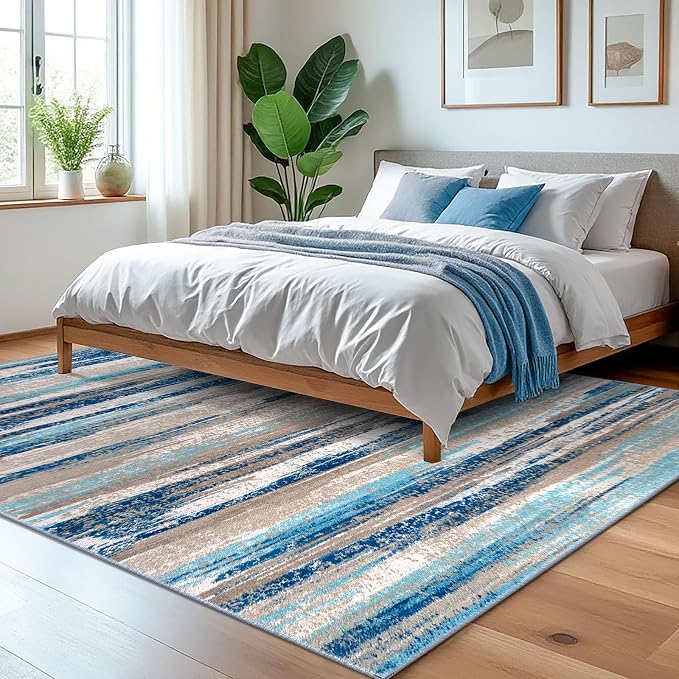 Modern Abstract 5x7 Machine Washable Area Rug Non-Slip Soft Bedroom Living Romm - Image 2