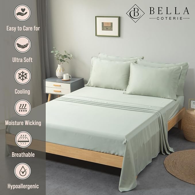 Bella Coterie 6 Piece Luxury Bamboo Viscose Split Top King Size Sheet Set | 34" - Image 3