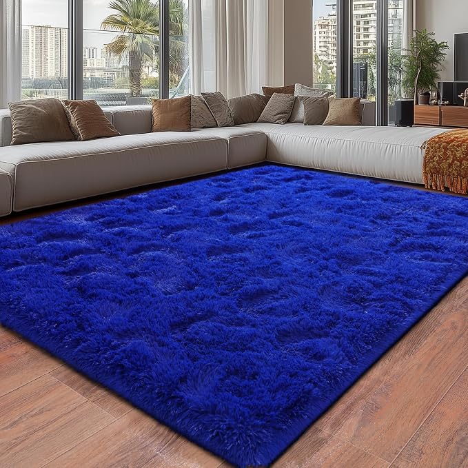 Extra Large 10x14ft Fuzzy Rug Blue Fluffy Rug by Isdook