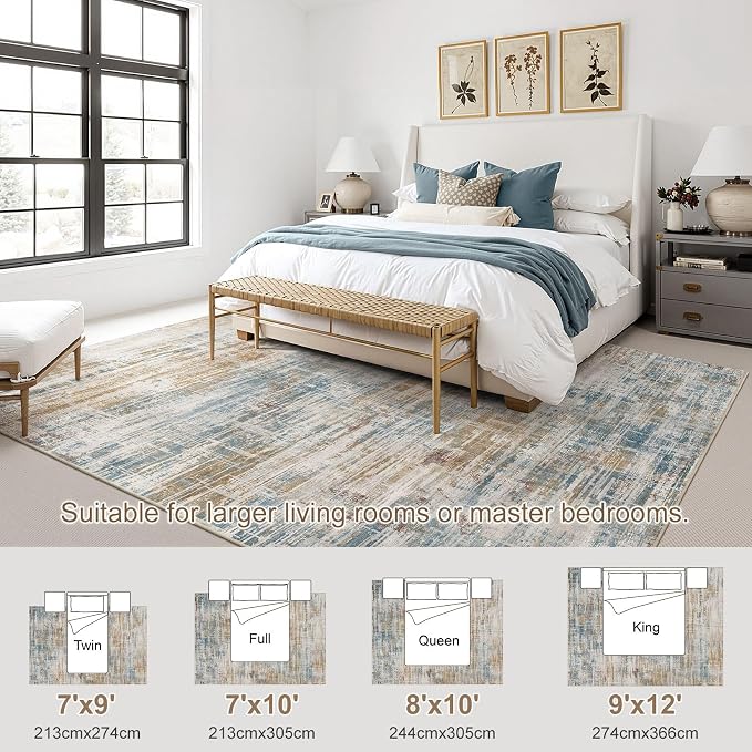 Area Rug for Living Room: 8x10 Washable Neutral Abstract Modern Soft Rugs Non - Image 2