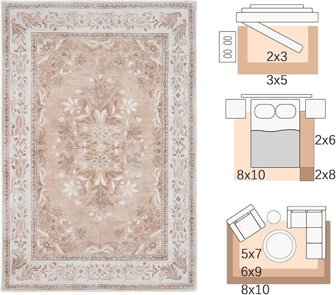 jinchan Vintage Floral 3x5 Area Rugs - Image 2