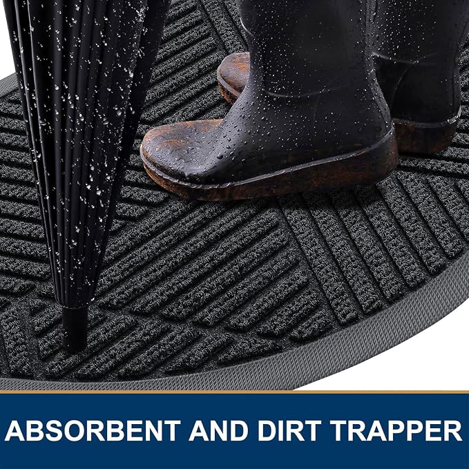Smiry Half Circle Front Door Mat Outside Entrance, Heavy Duty Sturdy Natural - Image 3