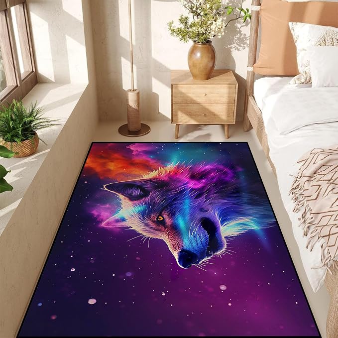 Galaxy Wolf Rug Large 3D Fierce Wolves Area Rugs - Image 4