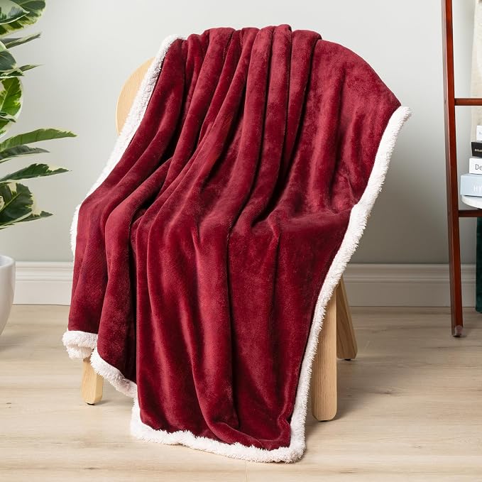 PAVILIA Sherpa Fleece Blanket for Bed, King Size, Maroon Red, Large Plush Soft - Image 6