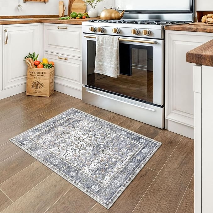 KUTA Vintage 2x3 Entryway Rug, Washable Kitchen Rugs & Ultra Thin Soft Throw Rug - Image 2