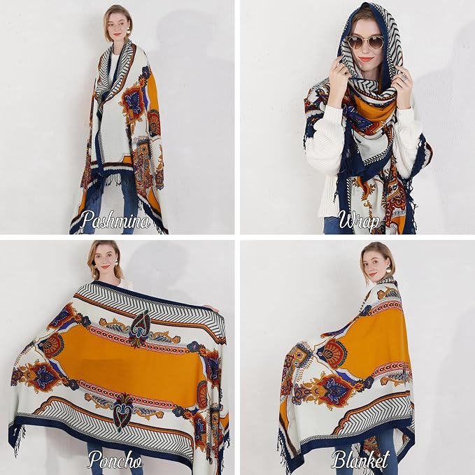 DANA XU 100% Merino Wool Extra Large Pashmina Blanket Travel Scarf Cashmere Wrap - Image 5