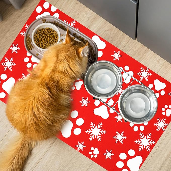 Christmas Pet Mat Red White Snowflake Dog Claw Mat Absorbent Dog Bowl Mats - Image 5