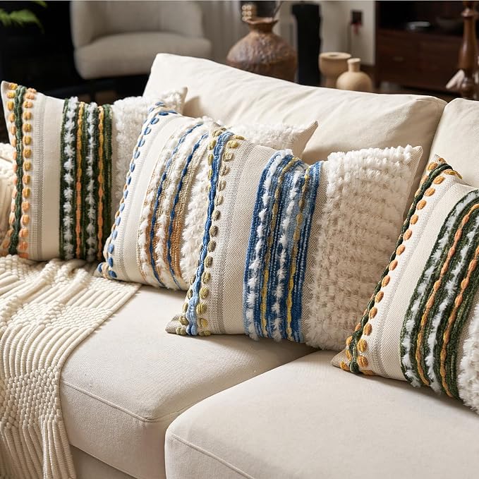 Aeckself Boho Chenille Tufted Throw Pillow Covers 18x18 Inch Set of 2, - Image 6