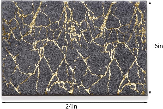 QJHOMO Marble Bathroom Rug Gray and Gold Decor Bathroom Rugs Non Slip Bath Mat - Image 2