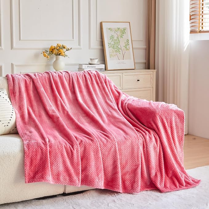NEWCOSPLAY Super Soft Queen Blanket Coral Pink Premium Silky Flannel Fleece - Image 9