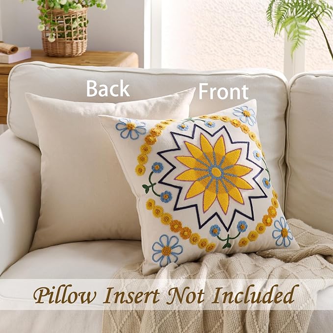 Embroidered Throw Pillow Cover 20x20 Classic Boho Floral Pattern Pillows Cover - Image 4