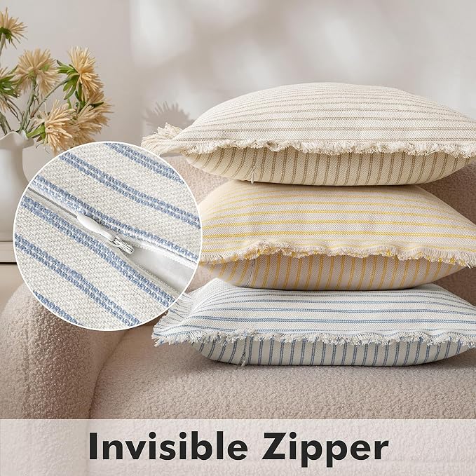MIULEE Pack of 2 Light Blue Pillow Covers 20x20 Inch Striped Farmhouse Couch - Image 3