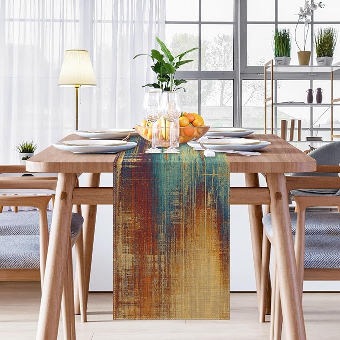 Emvency Blue and Orange Table Runner, Vintage Abstract Messy Rust Painting - Image 5