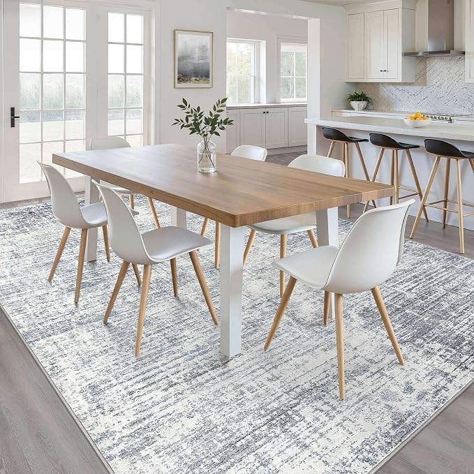 6x9 Area Rugs Living Room: Washable Large Neutral Blue Rug Abstract Soft Modern - Image 5