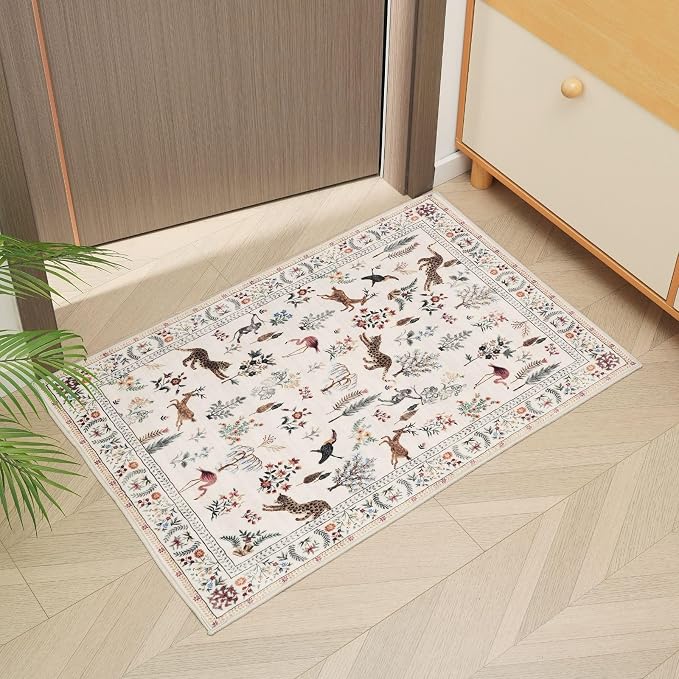 Rugcomf Door Mat Indoor Entrance 2x3 Rug Machine Washable Boho Floral Animal - Image 6