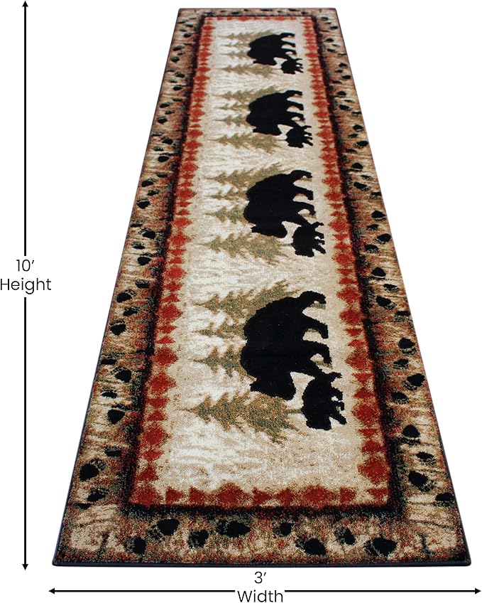 Masada Rugs, Cabin Lodge Area Rug Bear and Cub Scene Runner - Image 2