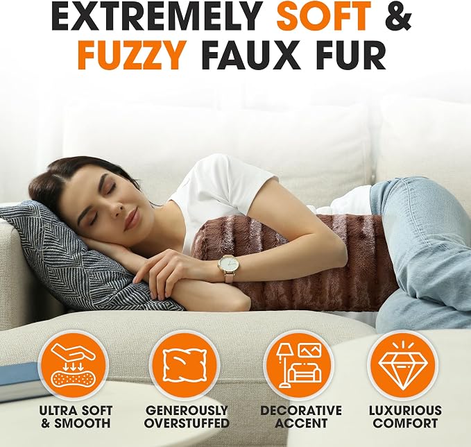 Cheer Collection Faux Fur Bolster Pillows – Soft Decorative Cylinder Pillows - Image 4