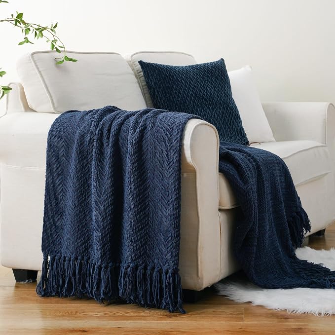 BATTILO HOME Navy Blue Throw Blanket - Image 4