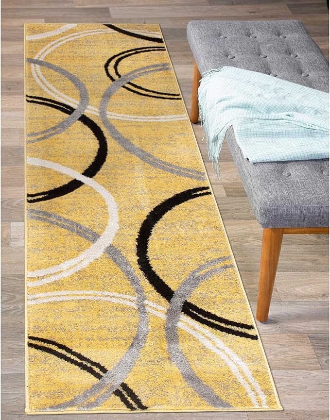 Rugshop Wavy Circles Design Runner Rug, Non-Shedding Carpet - Image 9