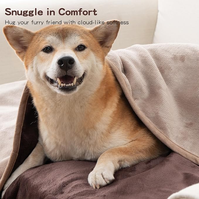 Waterproof Dog Blankets Brown Pet Blanket 60"x80", Soft Fluffy Sofa Car Bed - Image 6