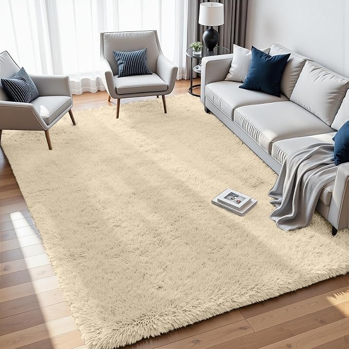 6x9 Area Rugs for Living Room Rug: Soft Fluffy Shag Beige Rugs for Bedroom - Image 2