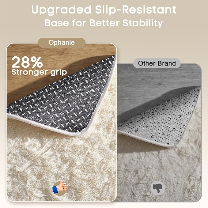 Ophanie Area Rugs for Bedroom, Christmas Upgrade Non-Slip Ivory Fluffy Soft - Image 4