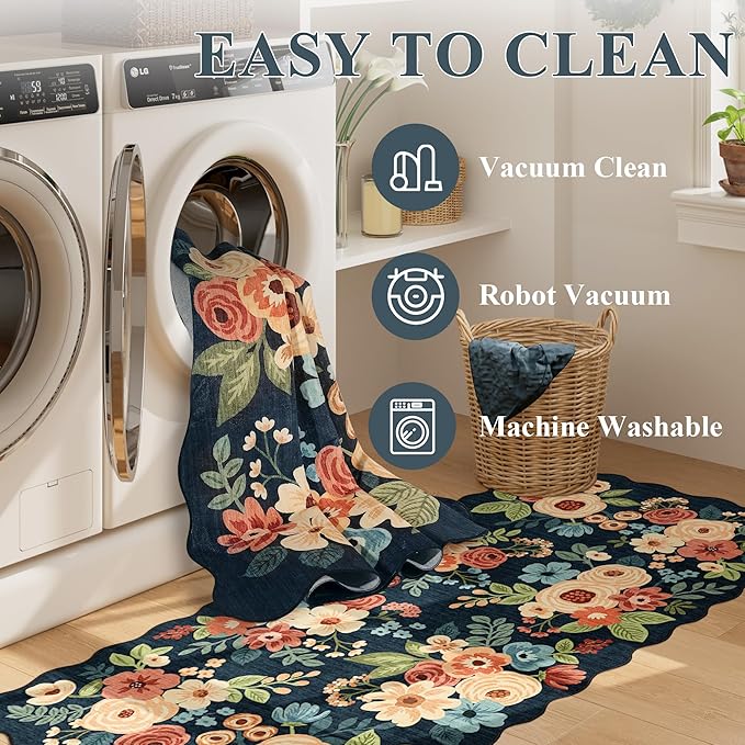 DUKINO 5x7 Area Rug, Floral Washable Rugs - Image 5
