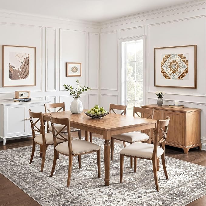7x9 Area Rug Living Room: Washable Boho Large Neutral Vintage Soft Rugs Stain - Image 6