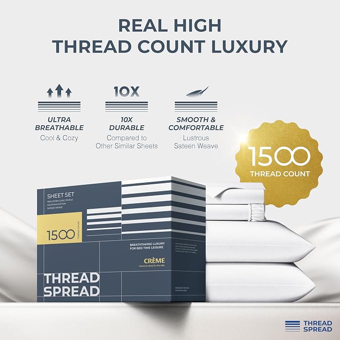 THREAD SPREAD 100% Egyptian Cotton Sheets Queen Size - Image 2