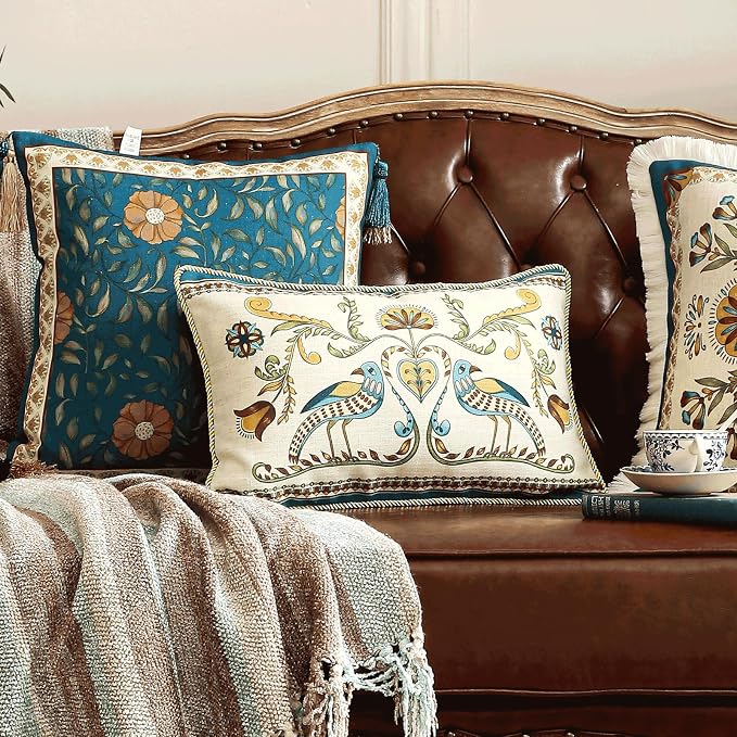 patdrea Designer Rectangle Throw Pillow Covers Set of 2, Farmhouse Blue Linen - Image 2