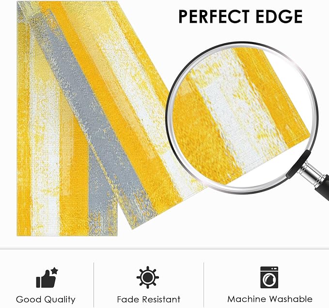 Emvency Yellow Abstract Table Runner, Modern Grey White Art Painting - Image 4